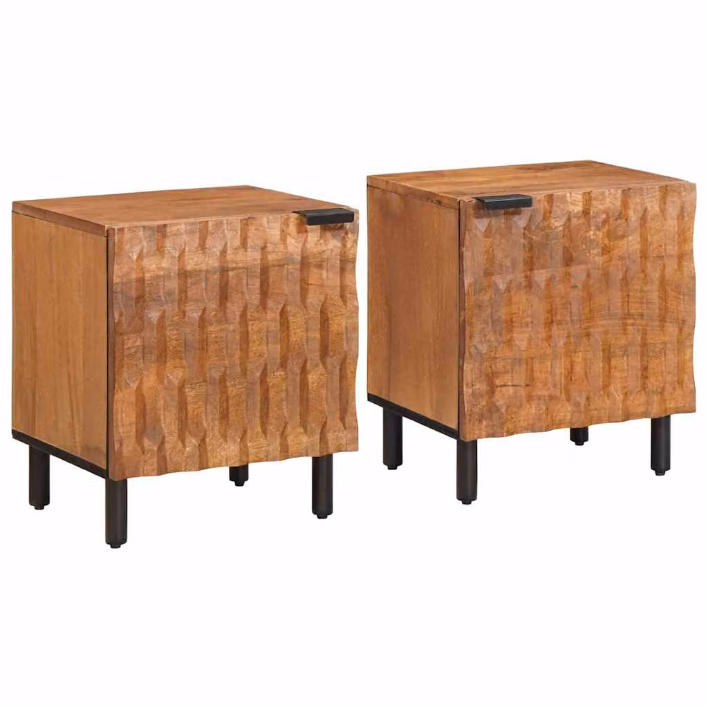 Set di 2 Armadi da Notte vidaXL in Legno di Mango Marrone Moderno L: 40 cm, P: 33 cm, H: 46 cm