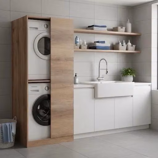 Mobile porta lavatrice e asciugatrice Taco con 2 ante in legno color olmo naturale L 174 x P 70 x H 70 cm – 2