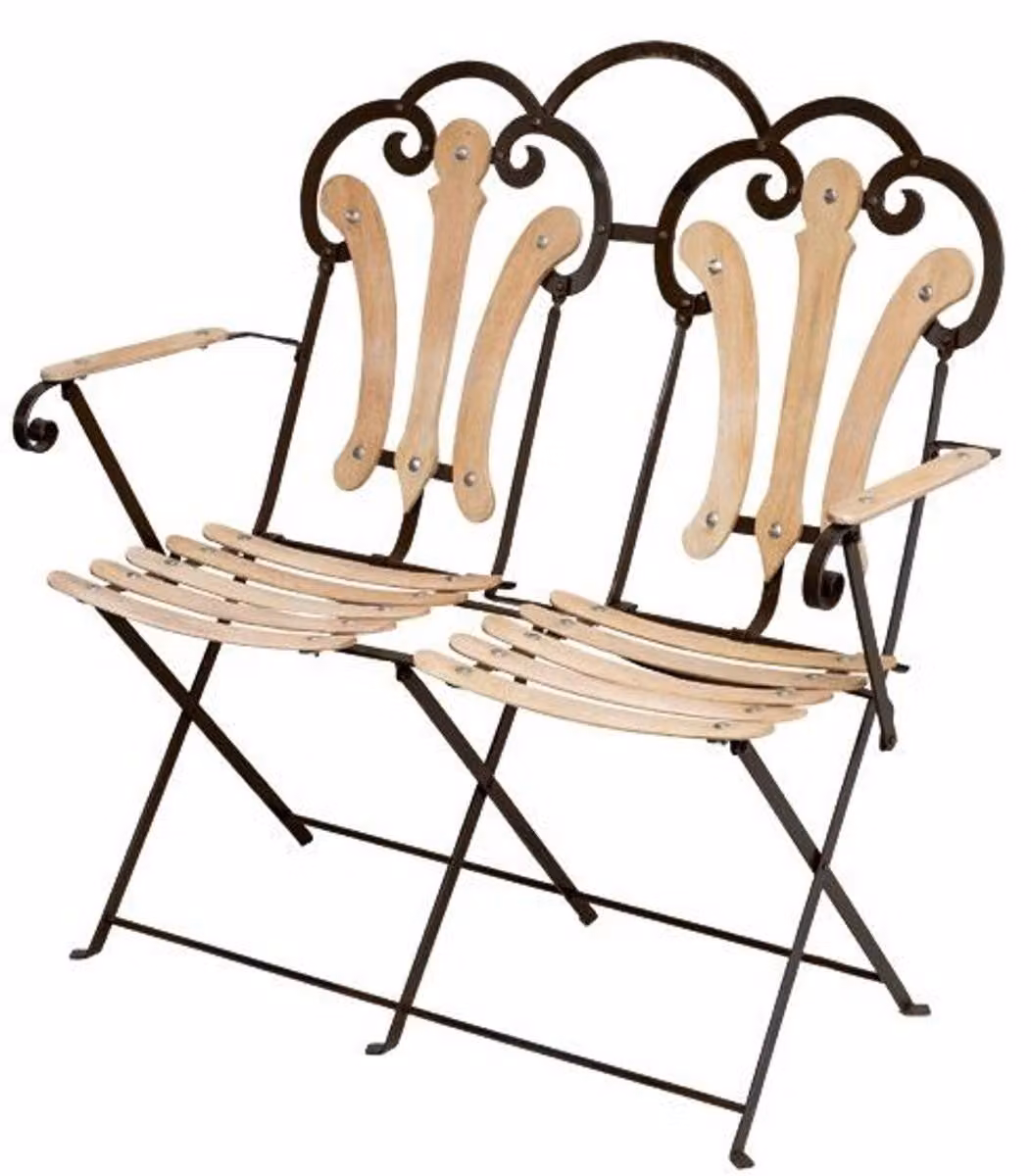 Panca da giardino Casa Padrino - Panca pieghevole per 2 persone, in metallo e legno - Nera / Marrone - 0,96 x 0,34 x 1 m