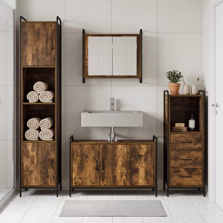 vidaXL Set di Armadi da Bagno 3 pz Rovere Fumo 40 x 36 x 109,5 cm