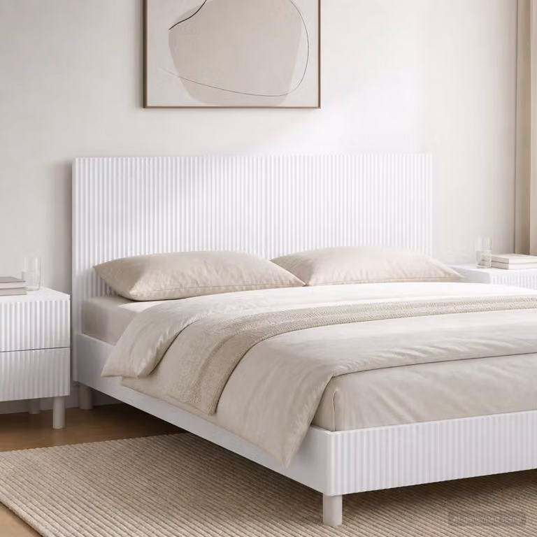 Testiera da muro vidaXL ARNHEM in legno ingegnerizzato bianco con ripiano integrato L 120 x H 50 x P 10,2 cm