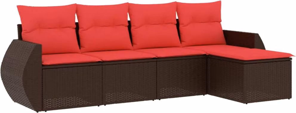 Set Divani da Giardino 5 pz con Cuscini Marrone in Polyrattan