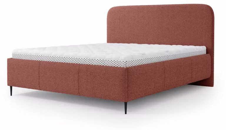 Letto imbottito con contenitore integrato, modello Edi, colore Ziegelglühen, dimensioni 160 x 200 cm