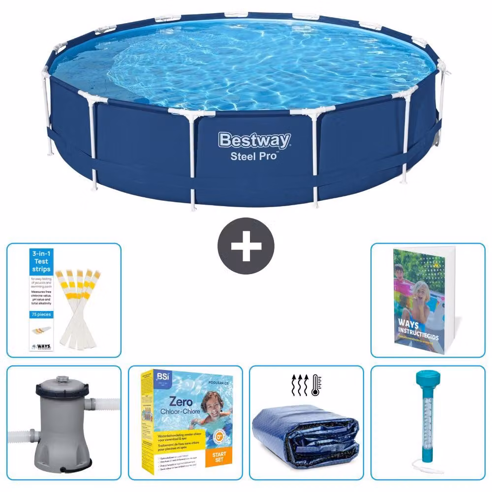 Piscina gonfiabile Bestway Steel Pro, rotonda, dimensioni 396x84 cm, composta da 5 parti, modello S184