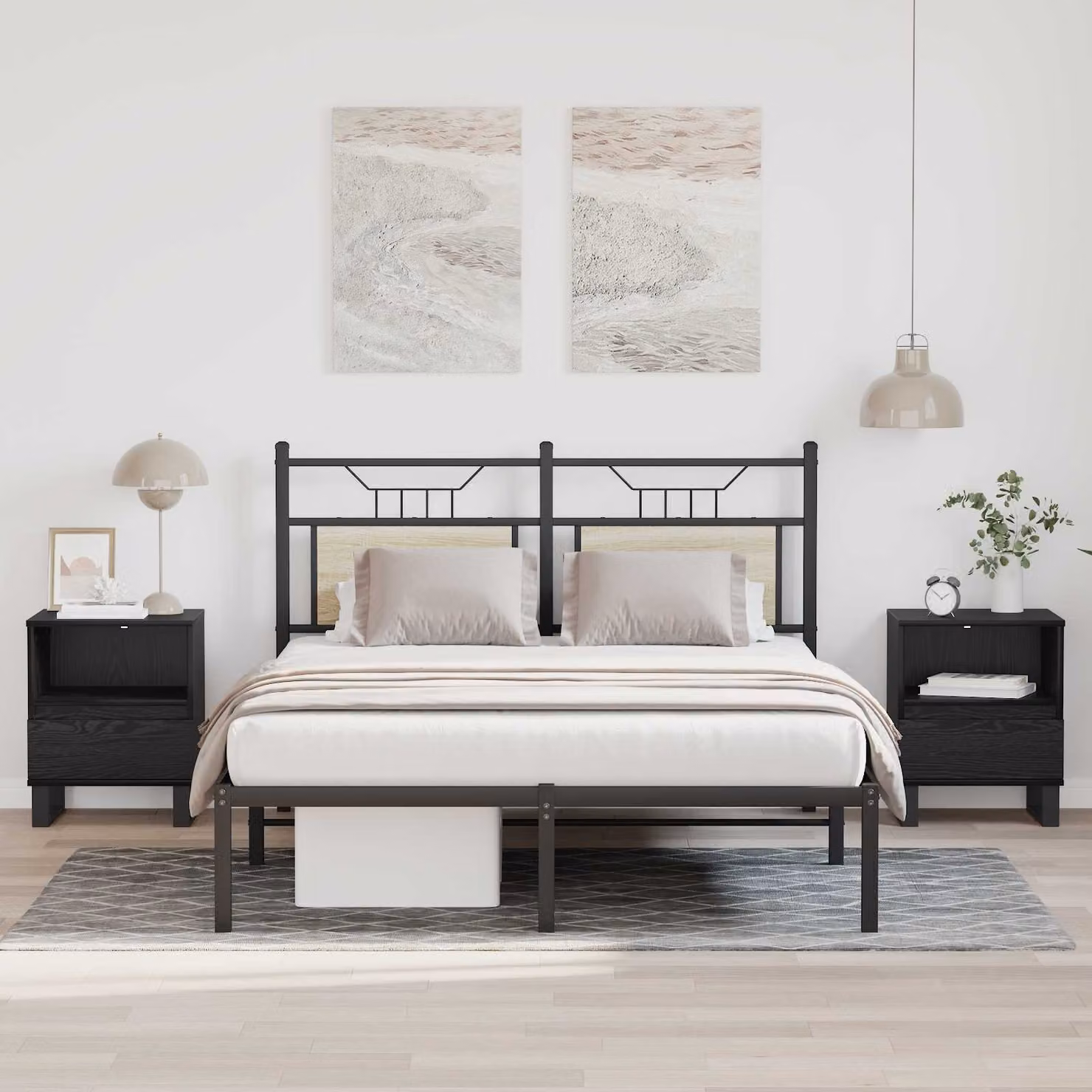 Armadietto per letto vidaXL moderno in MDF e metallo, colore nero, L 40 cm x P 35 cm x H 50 cm