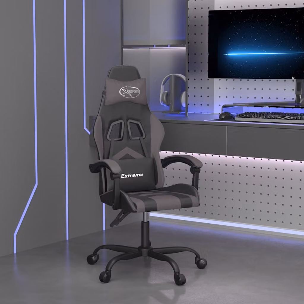 vidaXL Sedia da Gaming Girevole in Similpelle Nera e Grigia con Poggiatesta e Braccioli