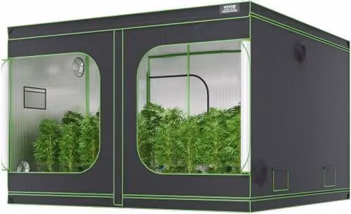 VEVOR Tenda da Coltivazione Idroponica in Oxford 600D Alta Riflettente con Finestra di Osservazione, Borsa degli Attrezzi e Vassoio da Pavimento per Piante da Interno, L/P/H: 305 x 305 x 203 cm