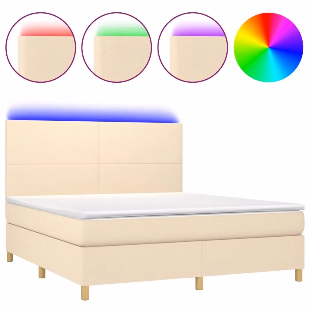 Letto Ibrido con Materasso a Molle Insacchettate vidaXL, Colore Beige e Bianco, con Illuminazione LED Sotto il Letto e Porta USB, L/P: 160 x 200 cm – 2