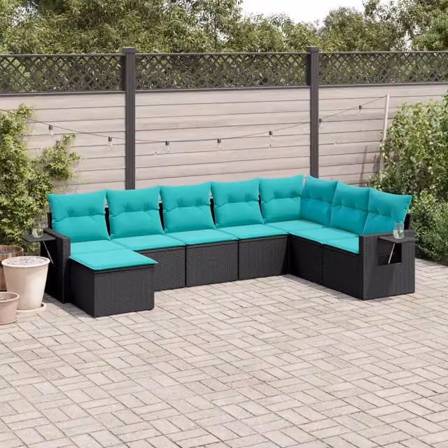 Set Divani da Giardino 8 pz con Cuscini Nero in Polyrattan 3220556