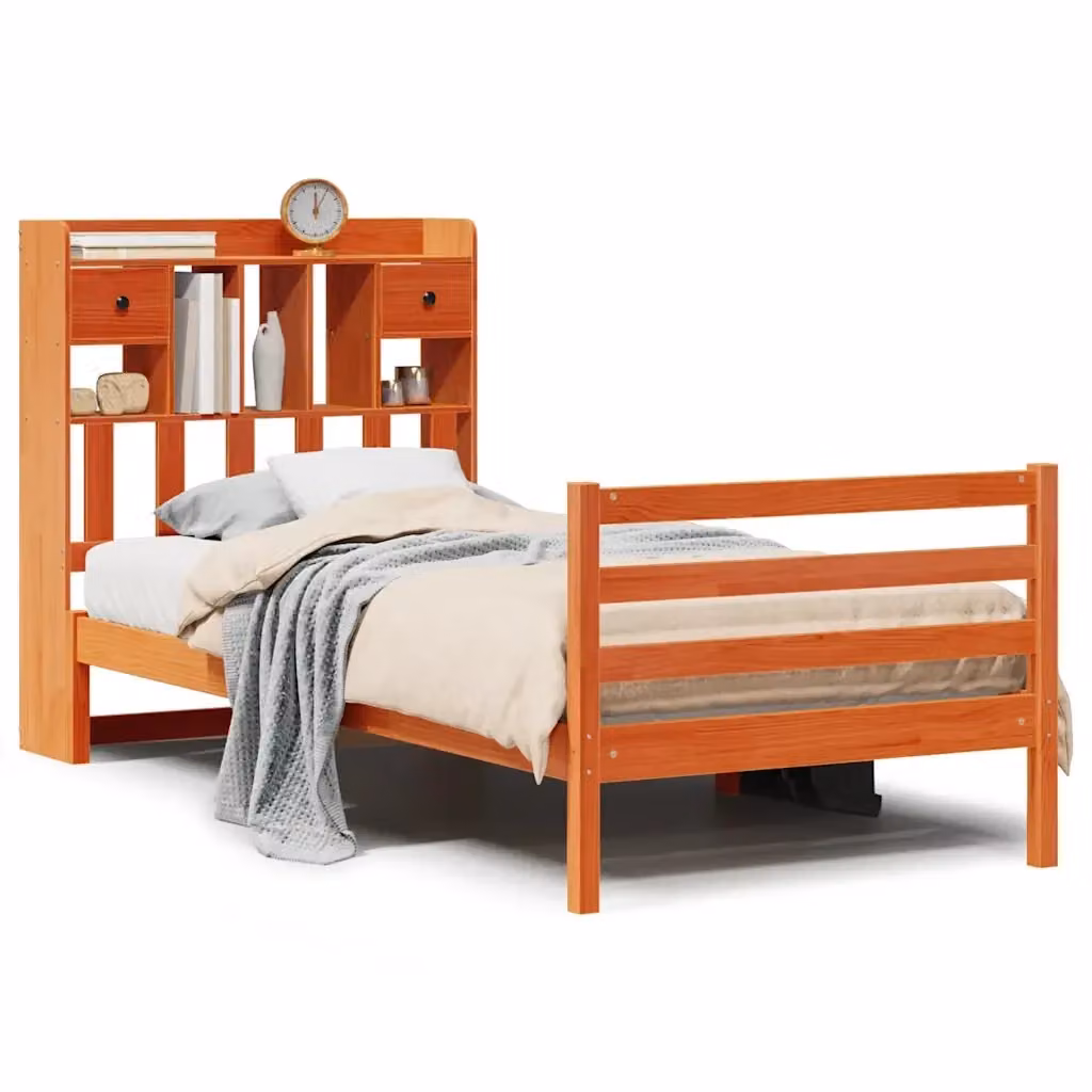 Letto Libreria VIDAXL in Legno di Pino Marrone Cera con Scaffali e Cassetti L/P/H: 190 x 75 x 151 cm – 2