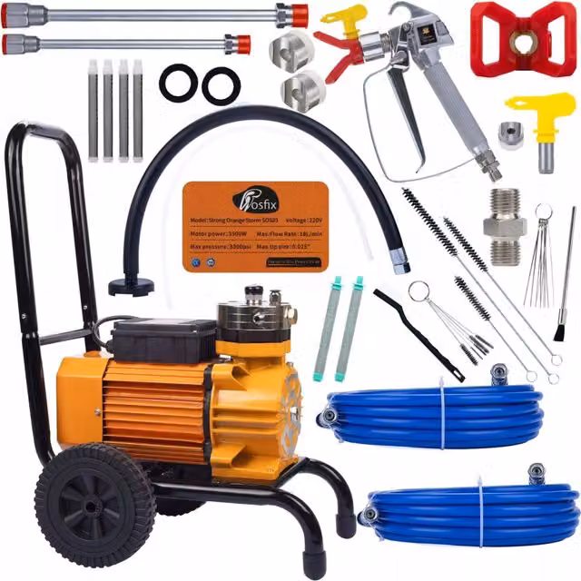 Agitatore per verniciatura airless Rosfix Strong Blue Storm SBS03 con motore da 3500W, pressione 22MPA e flusso 18L/min in acciaio inossidabile, colore blu e arancione – 1