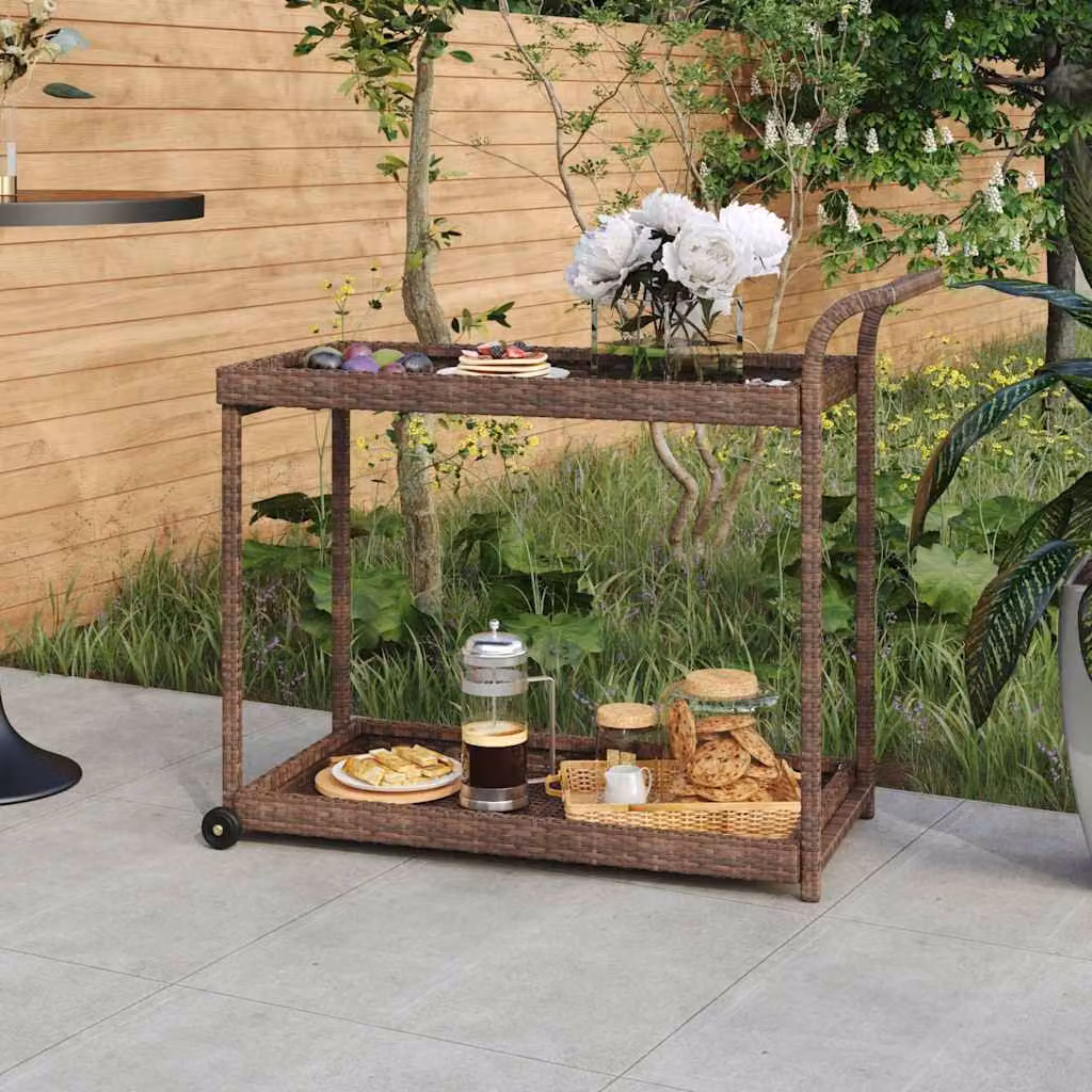 vidaXL Carrello da Bar Moderno in Polyrattan Marrone con Ruote L/P/H: 100 x 45 x 83 cm