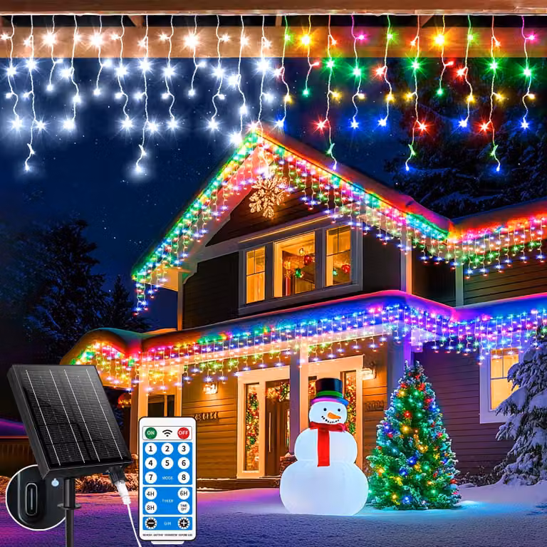 Catena luminosa solare da 30 metri, con 800 LED, telecomando, colore bianco e multicolore