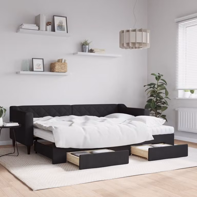 Maison Exclusive - Divano letto estraibile con cassetti, nero, 80x200 cm, tessuto