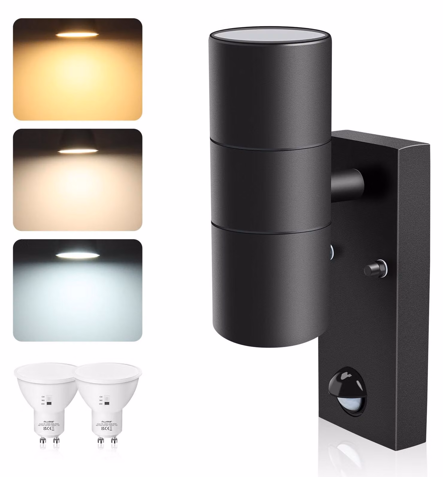 Lampada da parete a LED per esterni, 8W, con sensore di movimento, grado di protezione IP65, colore nero