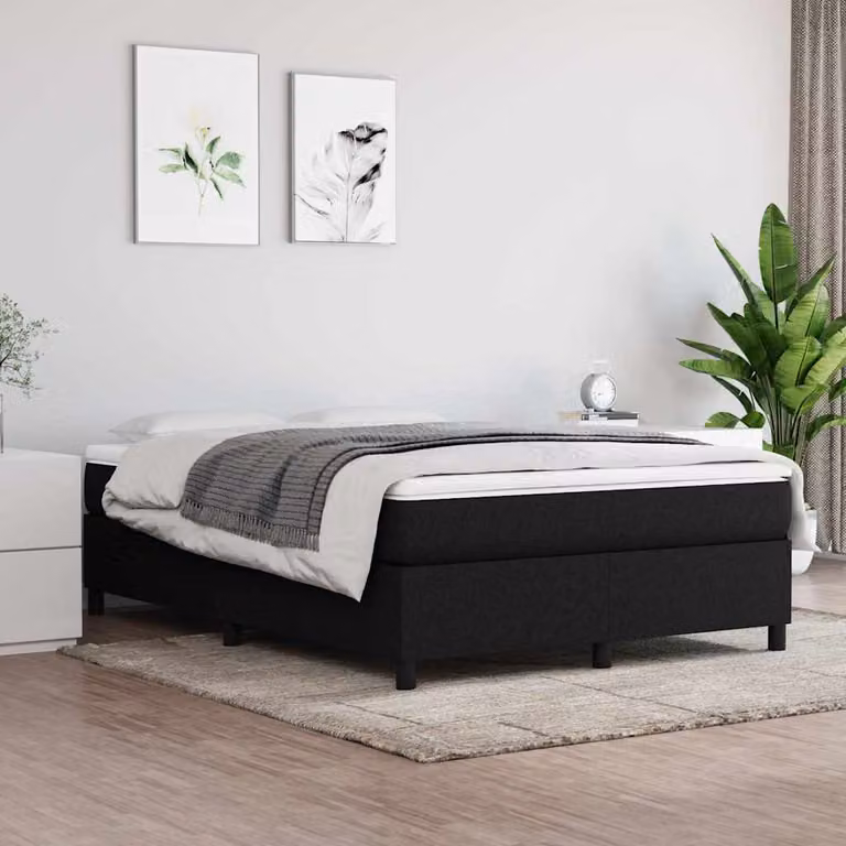 vidaXL Struttura Letto Imbottita in Tessuto Nero con Doghe a Rete, L: 140 cm, P: 200 cm, H: 35 cm