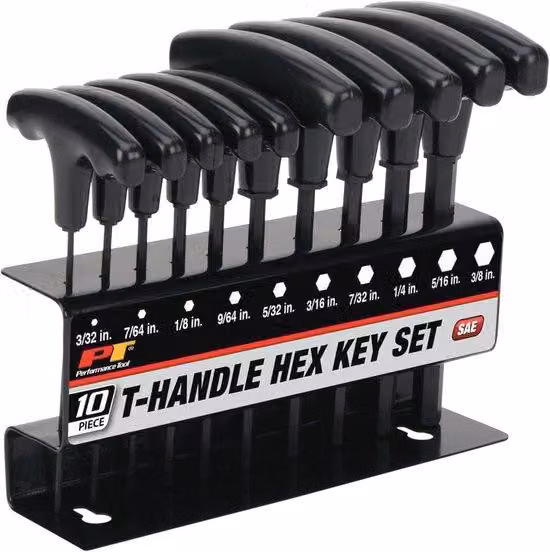 Set di chiavi a T con esagono incassato, 10 pezzi, colore nero