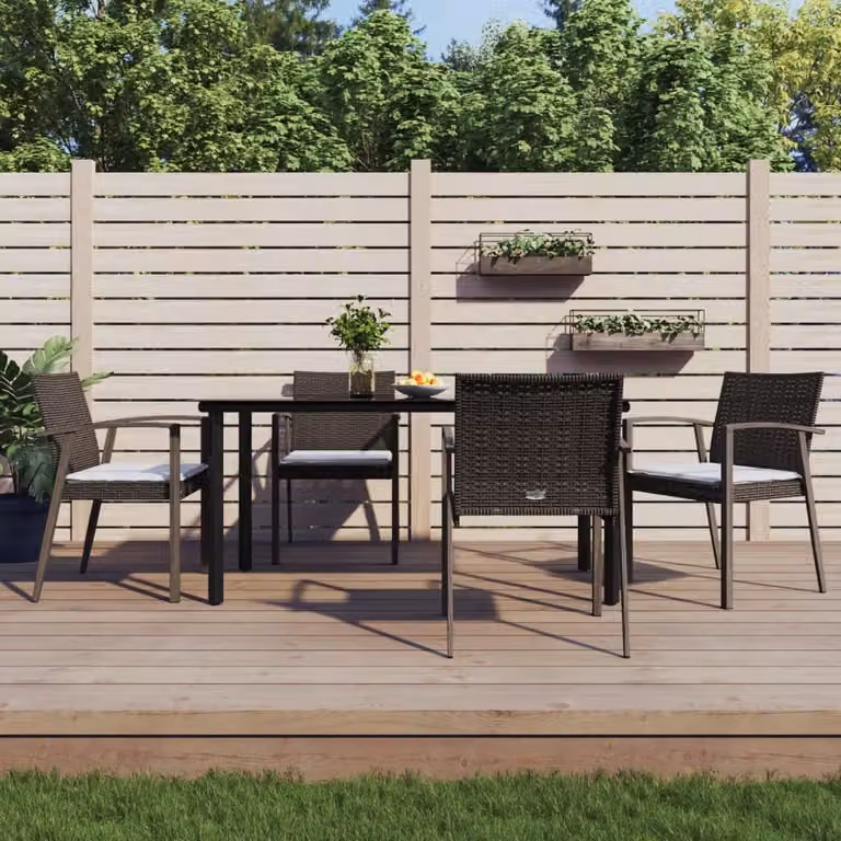 Set da pranzo da giardino vidaXL in polyrattan e vetro con 5 pezzi e cuscini