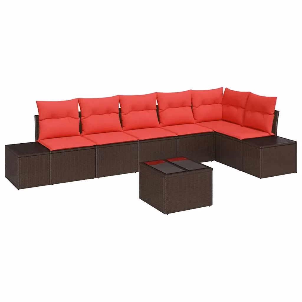 Set Divano da Giardino a L con Tavolino vidaXL in Polyrattan Marrone e Rosso con Cuscini – 2