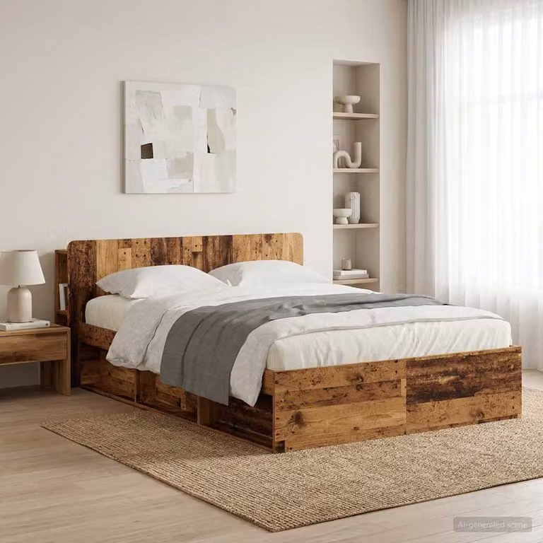 Testata del letto moderna vidaXL in legno ingegnerizzato e MDF marrone con ripiano integrato e scomparti laterali
