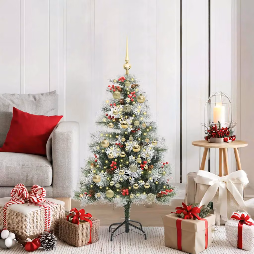 Albero di Natale artificiale moderno vidaXL verde e bianco con luci LED bianco caldo, Altezza: 120 cm