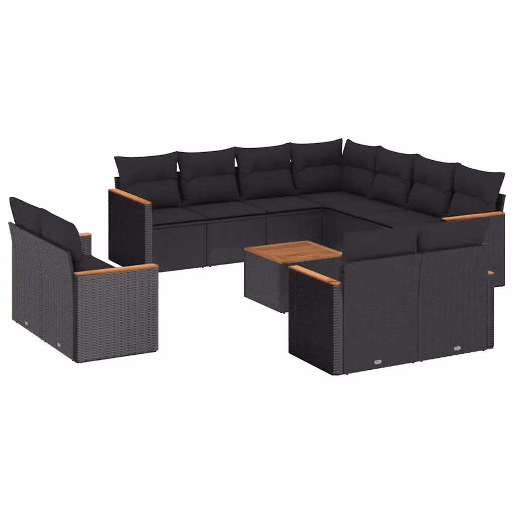 Set di Divani da Giardino vidaXL in Polyrattan Nero con Cuscini e Tavolino, Design Moderno a Forma di U per Terrazza e Giardino – 2