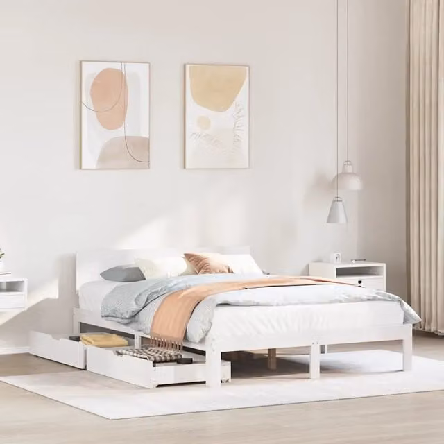 Letto con cassetti vidaXL in legno massello di pino bianco L/P/H: 205.5 x 120 x 69.5 cm