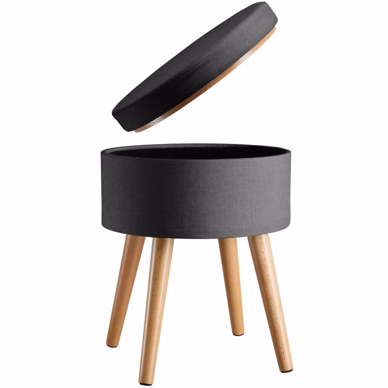 Sgabello Yara tectake in legno di faggio e tessuto grigio, design minimalista