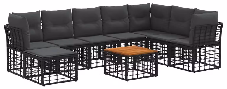 Set di divani da esterno 9 pcs Nero e Grigio scuro Poliestere