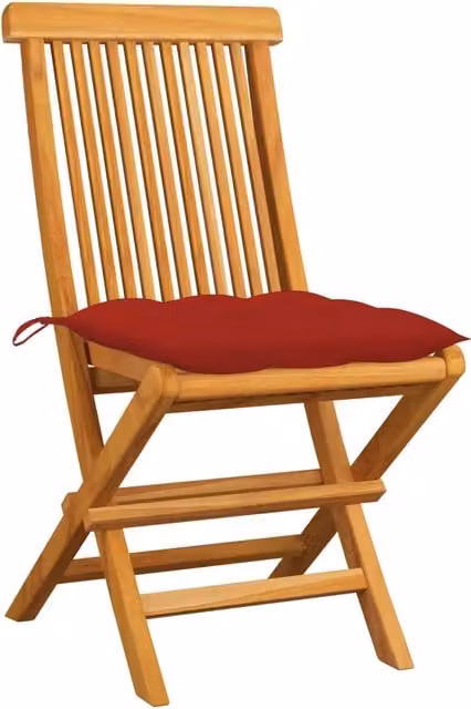 Set di 2 sedie pieghevoli da giardino vidaXL in legno di teak con cuscini rossi