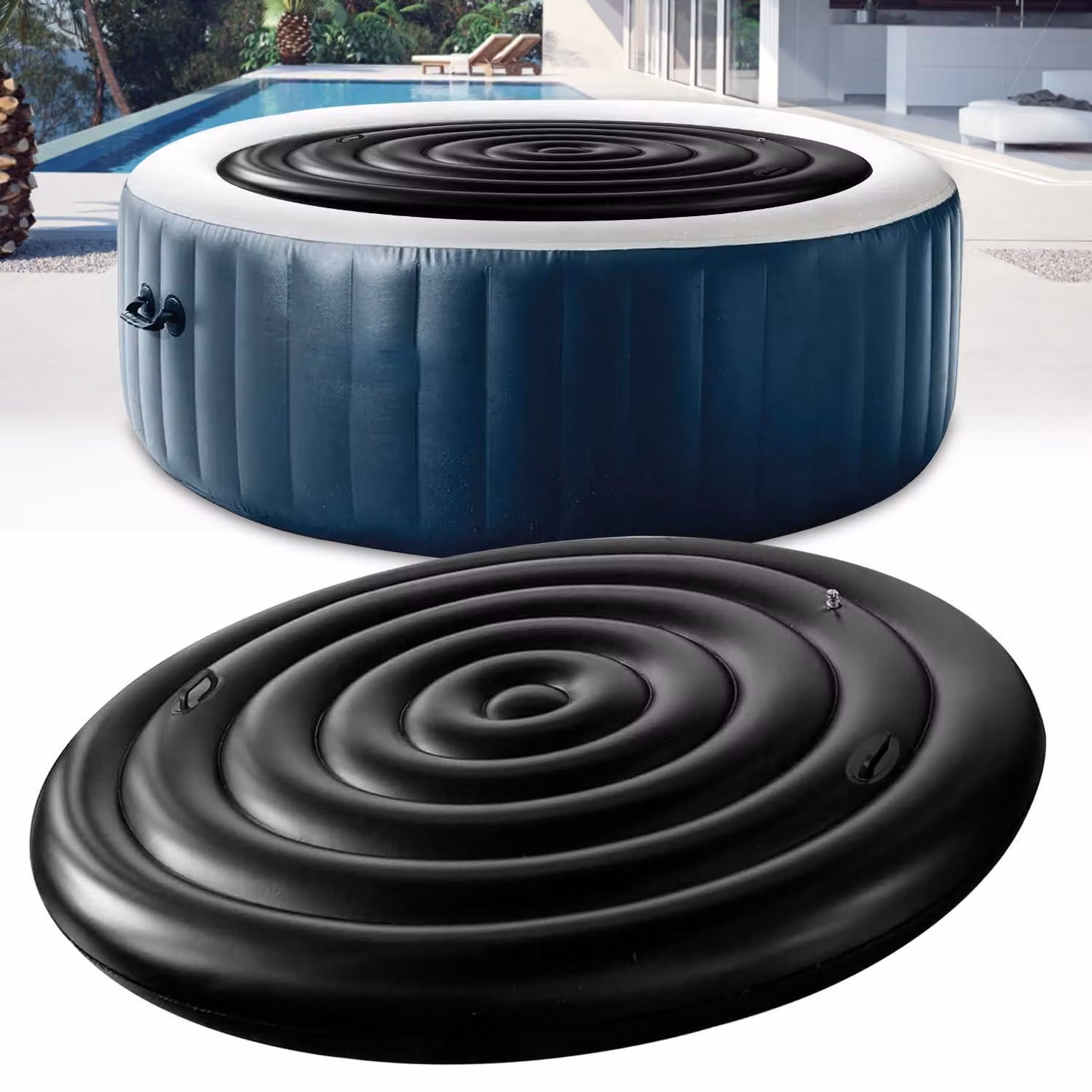 Copertura gonfiabile per idromassaggio, rotonda, diametro 165 cm, in PVC, resistente alla pioggia e agli strappi, a basso consumo energetico, con maniglie
