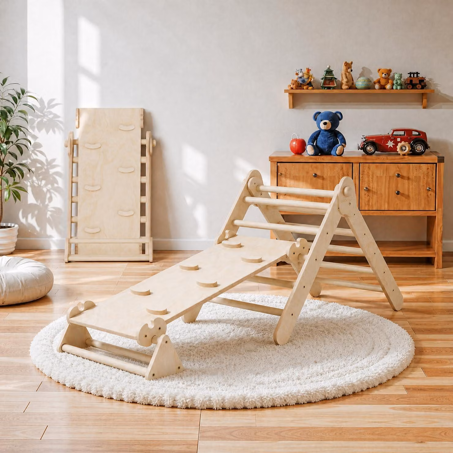COSYLAND, struttura da gioco per interni, triangolo da arrampicata 3-in-1 con scivolo, pieghevole