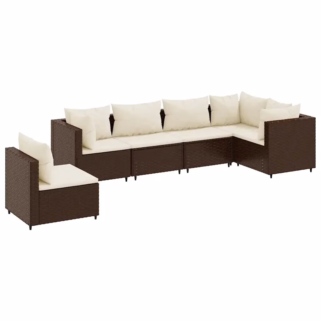Set di mobili da giardino vidaXL 6pz a forma di L in rattan marrone e bianco con cuscini imbottiti e struttura in acciaio verniciato a polvere – 2