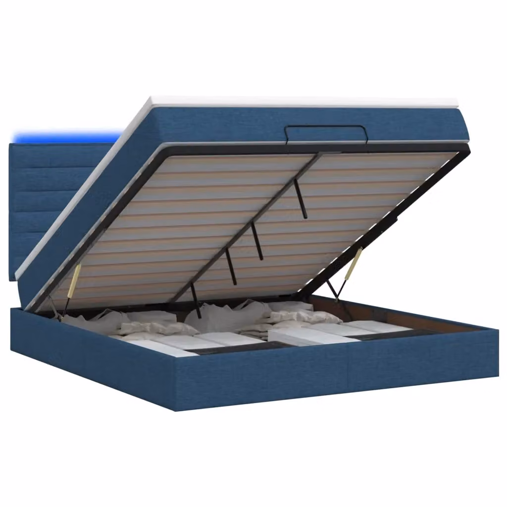 Letto Ottomano con Materasso Ibrido e Illuminazione LED vidaXL, Blu e Bianco, L/P/H: 180 x 200 x 88 cm – 2