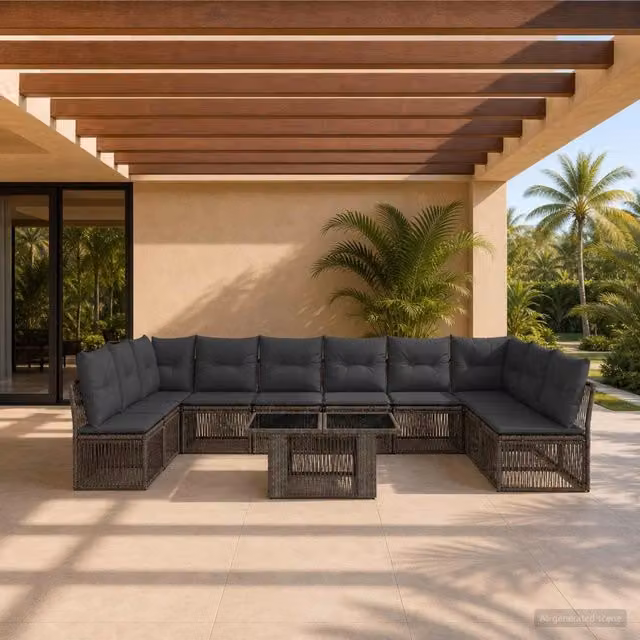 Set Divano da Giardino 11 pz Grigio polyrattan 3436520