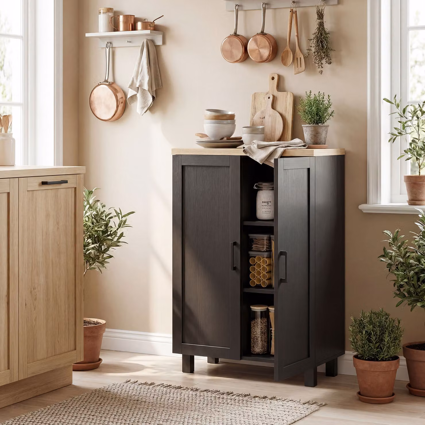 Credenza Aosom Moderna con 2 Ante e Ripiano Regolabile per Soggiorno, Cucina o Ingresso, Nero, L: 60 cm, P: 30 cm, H: 90 cm – 2