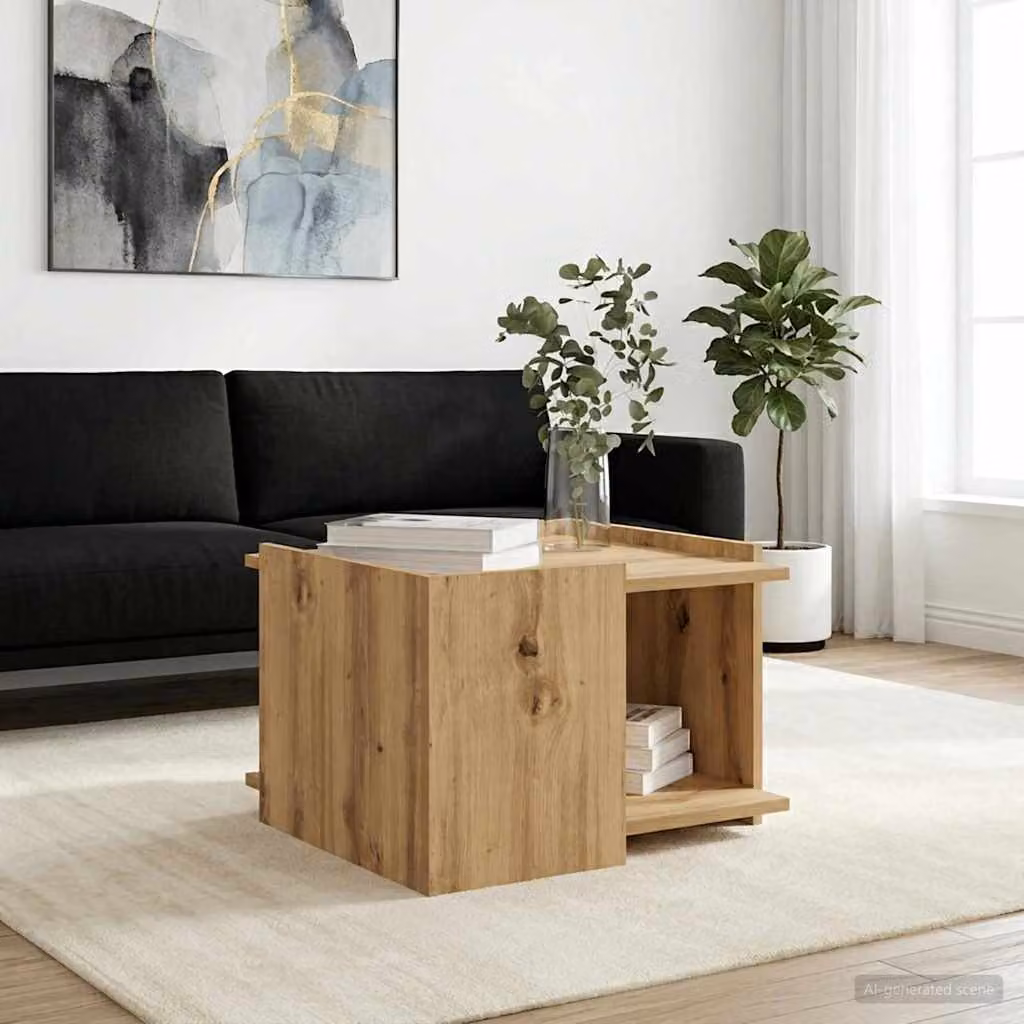 vidaXL Tavolino da salotto moderno in legno color rovere, L/P/H: 50,5 x 50 x 33 cm