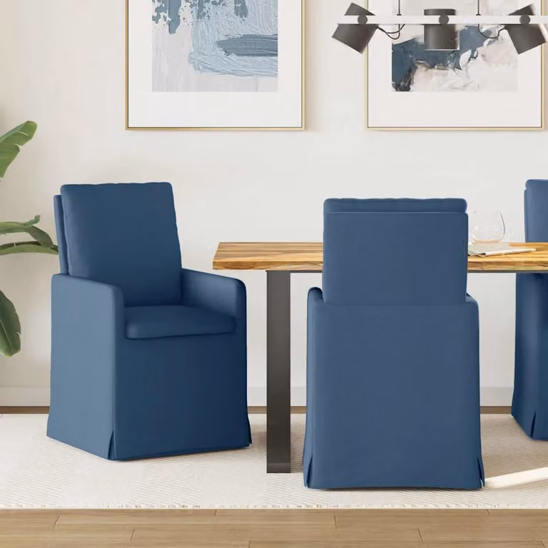 Set di 2 sedie da pranzo vidaXL in tessuto blu con struttura in metallo e legno, L 57 cm x P 67 cm x H 98 cm