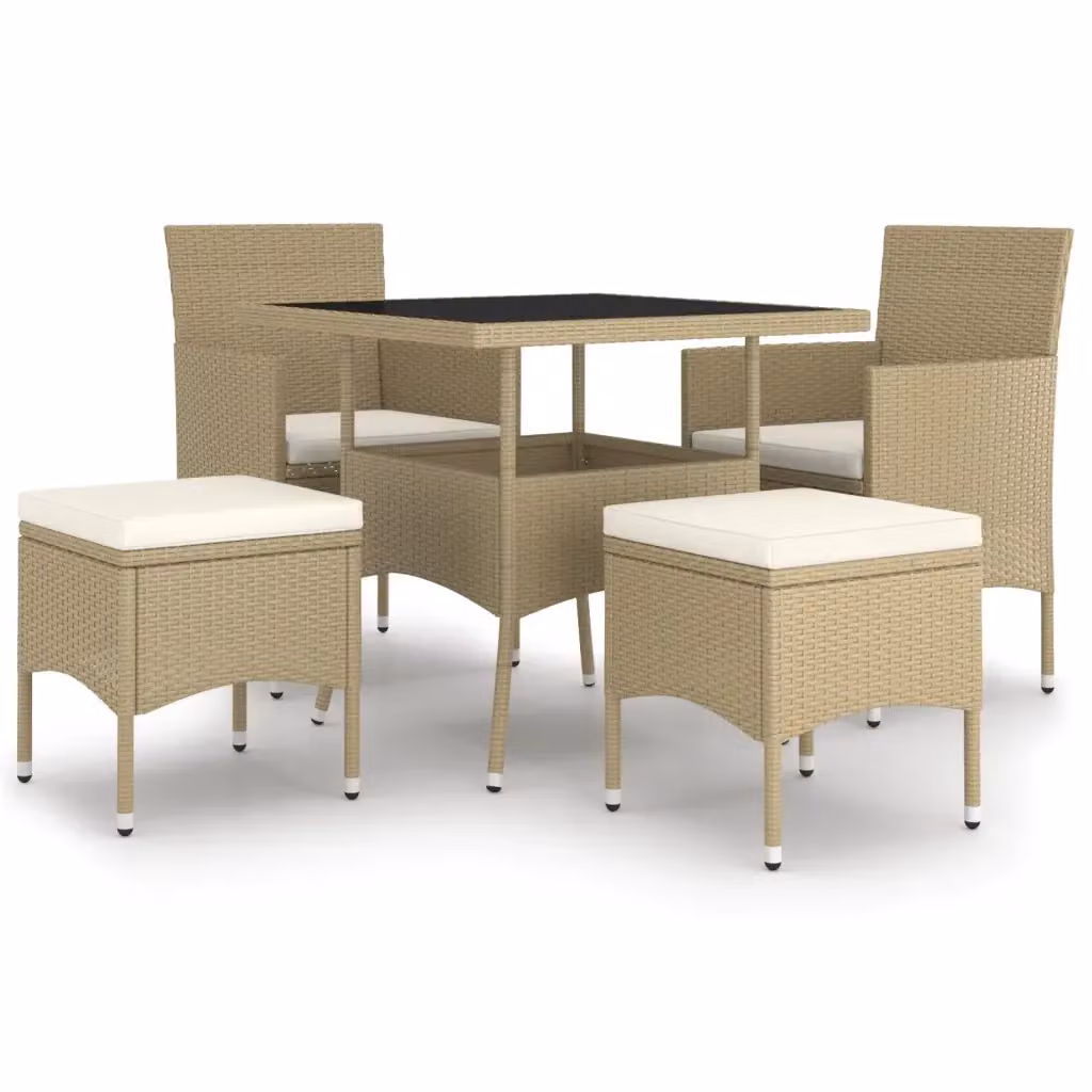 Set da Pranzo per Giardino vidaXL 5 pz in Polyrattan Beige e Bianco con Tavolo in Vetro – 2