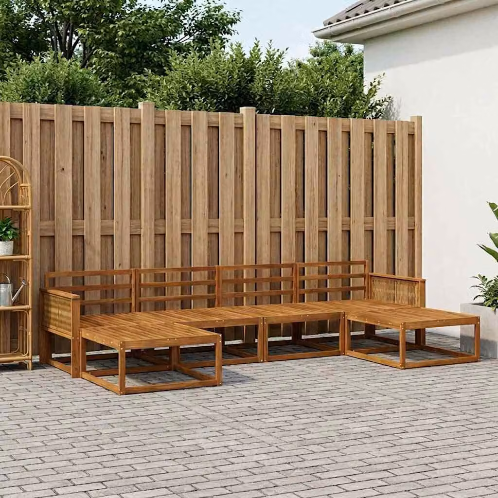 Set di divani da esterno a L vidaXL in legno di acacia massello marrone con 6 pezzi e pouf inclusi