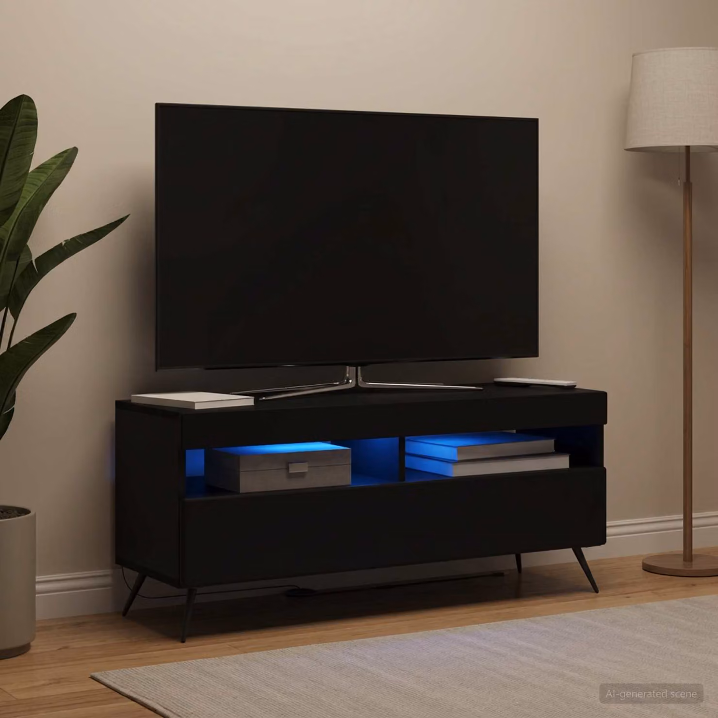 Mobile TV LED vidaXL moderno in legno MDF nero con illuminazione integrata L: 100 cm, P: 35 cm, H: 43 cm