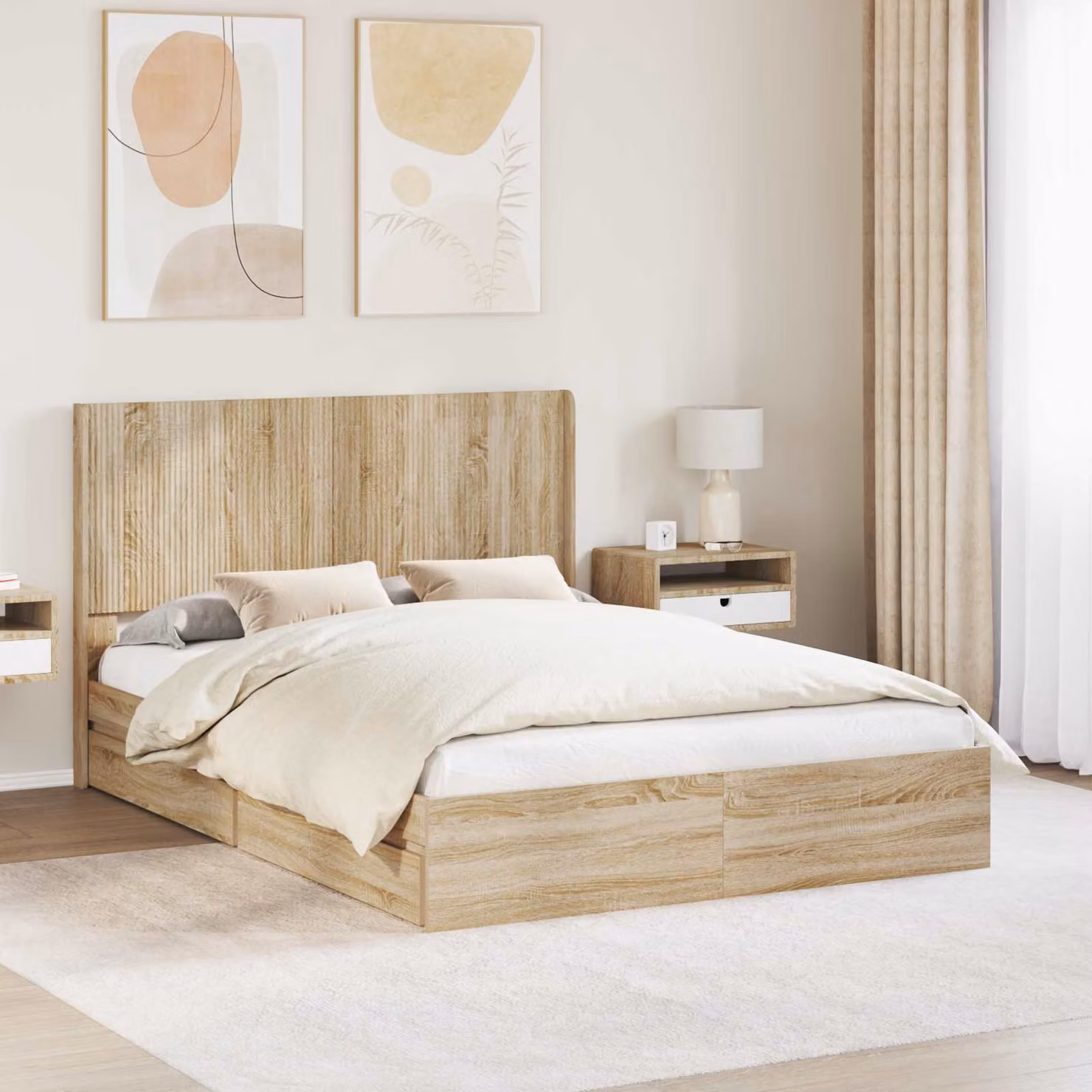 vidaXL Struttura letto con contenitore e testata in Rovere Sonoma, L/P/H: 160 x 200 x 100 cm