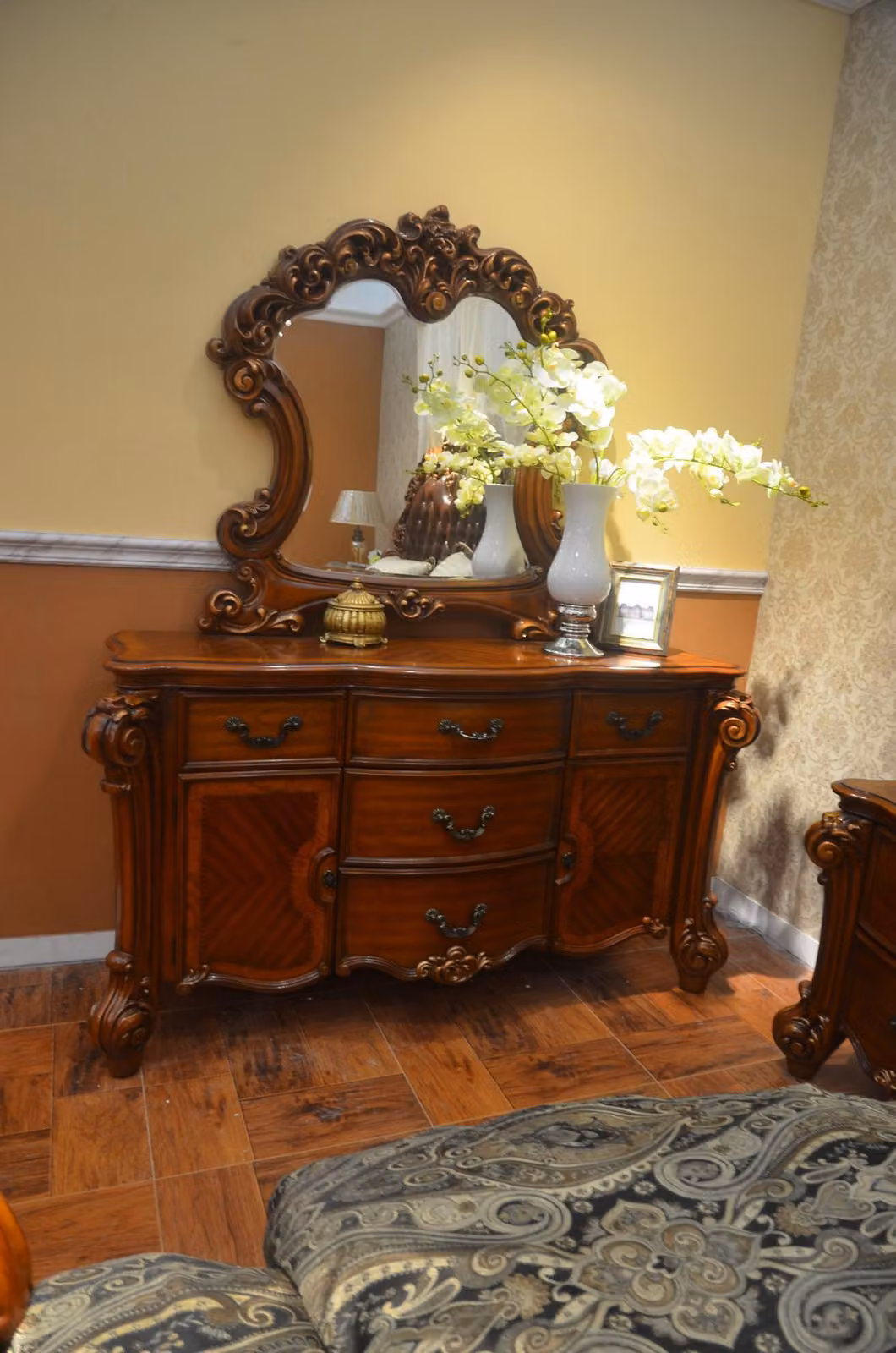 Buffet Anrichte Kommode Spiegel Echte Handarbeit Holz Barock Rokoko Kommoden