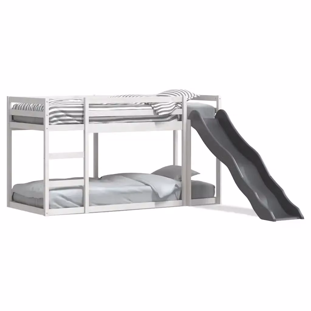 Letto a Castello per Bambini vidaXL con Scivolo e Scala in Legno di Pino Bianco 90x200 cm – 2