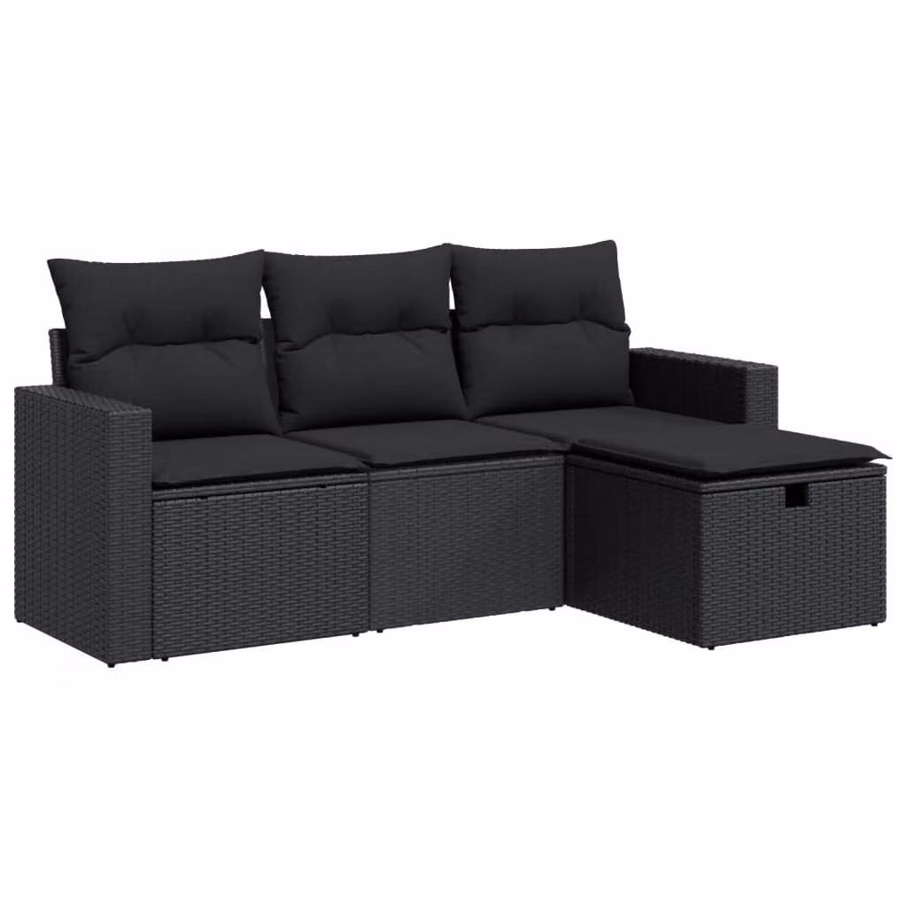 Set Divani da Giardino 4 pz con Cuscini Nero in Polyrattan