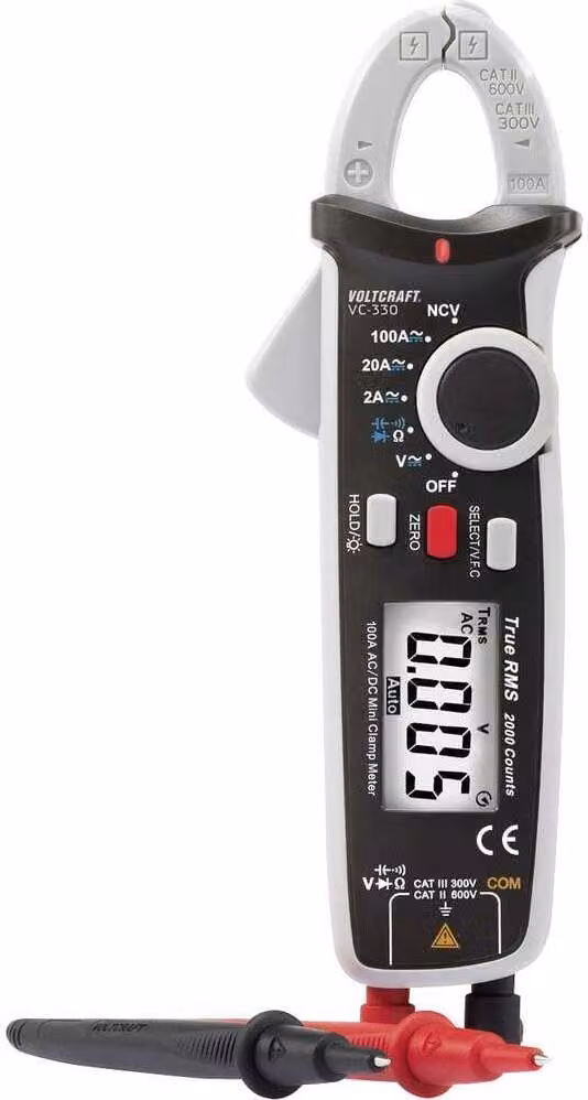 VOLTCRAFT VC-330 Pinza amperometrica calibrata (ISO) digitale CAT II 600 V, CAT III 300 V Display (conteggi): 2000