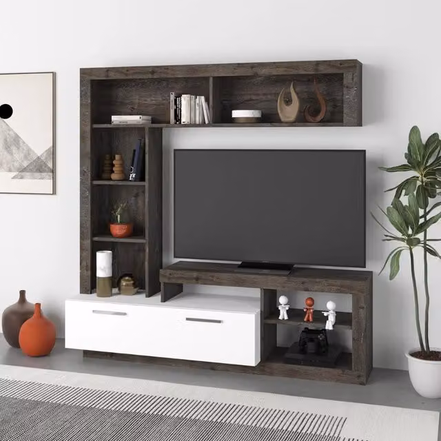 Parete attrezzata Leo 171x42x171 colore dark coffe bianco