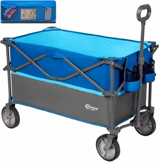 Carrello Opportuno Blu - Sostiene fino a 120kg - Carrello con Grande Cassa - Incluso Portabicchieri & Cassetti Laterali - Carrello con Maniglia Regolabile - Pneumatici Robusti