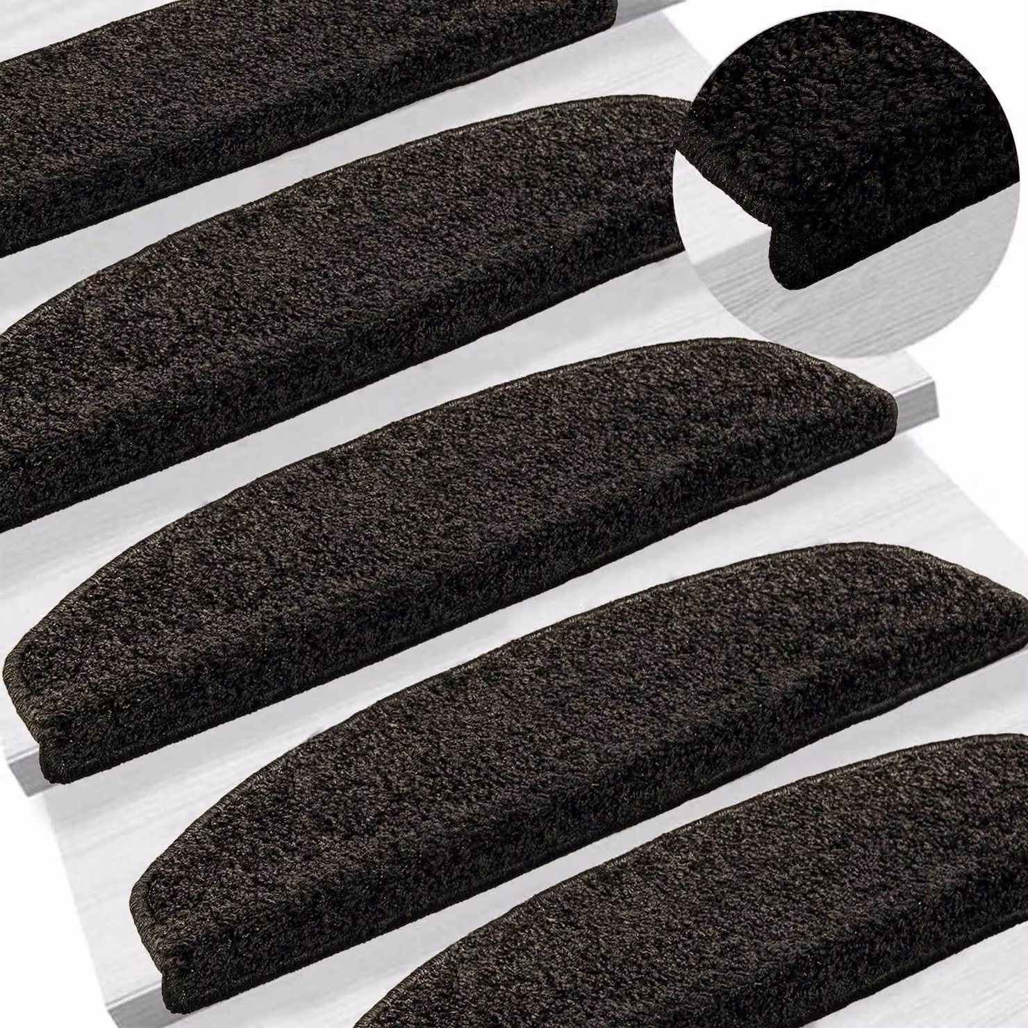 vidaXL Set di 15 tappetini per scale autoadesivi antiscivolo e fonoassorbenti in polipropilene e poliestere, colore antracite, L 80 x P 24,5 x H 3,5 cm