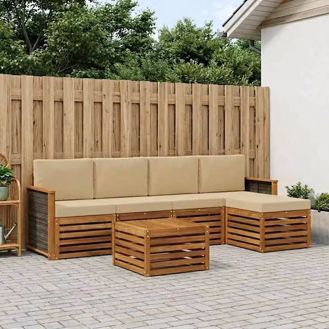 Set di divani da esterno 6 pz Naturale e Beige 3384259